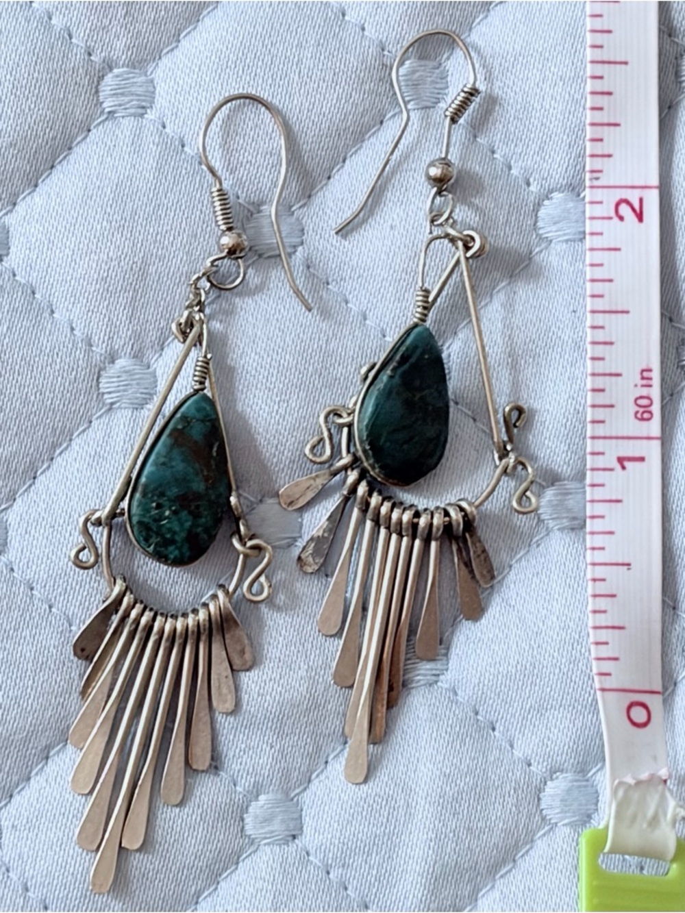 Boho Green Teardrop Stone Fringe Dangle Earrings